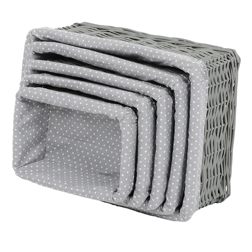 Koš regálový - proutěný, šedý s látkou, cena za sadu 5 ks