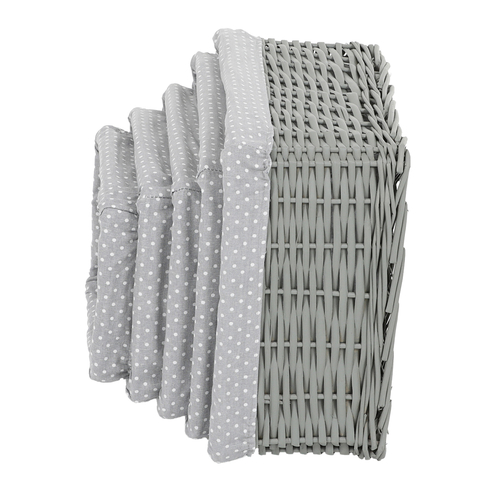 Koš regálový - proutěný, šedý s látkou, cena za sadu 5 ks