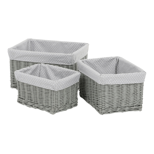 Koš regálový - proutěný, šedý s látkou, cena za sadu 3 ks