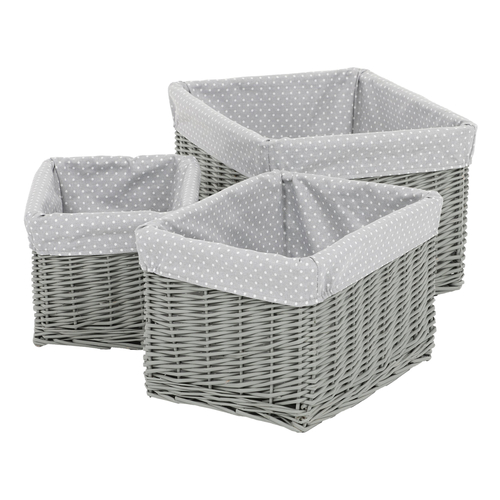Koš regálový - proutěný, šedý s látkou, cena za sadu 3 ks