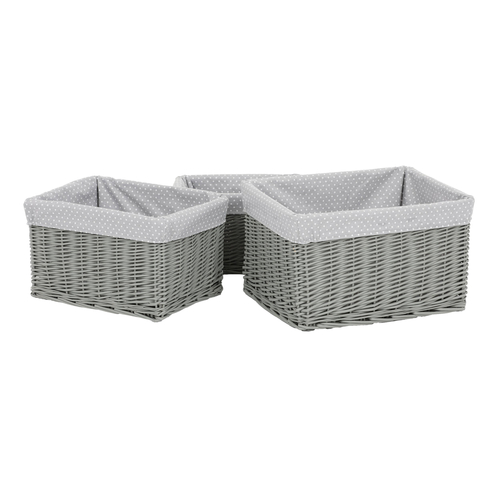 Koš regálový - proutěný, šedý s látkou, cena za sadu 3 ks