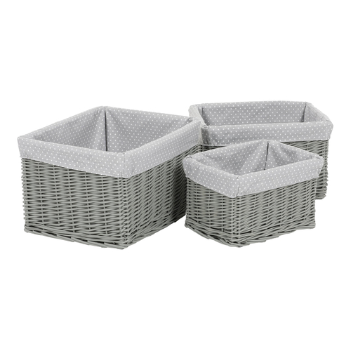 Koš regálový - proutěný, šedý s látkou, cena za sadu 3 ks