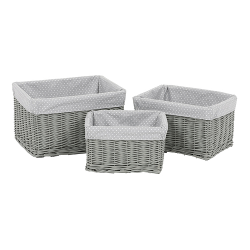 Koš regálový - proutěný, šedý s látkou, cena za sadu 3 ks