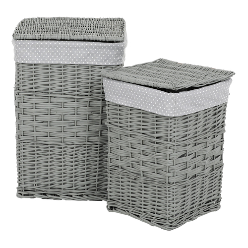 Koš prádelní - proutí, šedý, s víkem, cena za sadu 2 ks