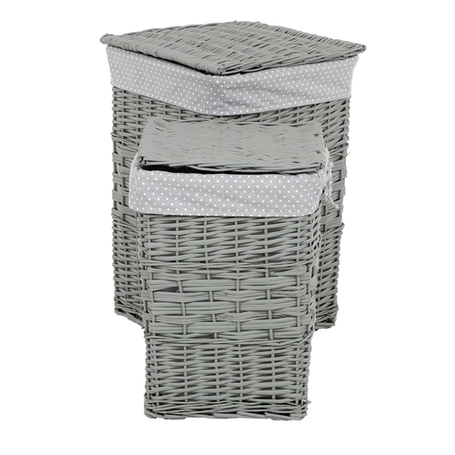 Koš prádelní - proutí, šedý, s víkem, cena za sadu 2 ks