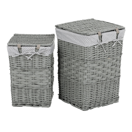 Koš prádelní - proutí, šedý, s víkem, cena za sadu 2 ks