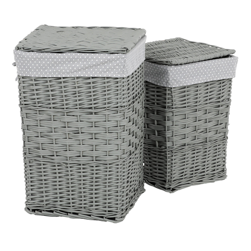 Koš prádelní - proutí, šedý, s víkem, cena za sadu 2 ks