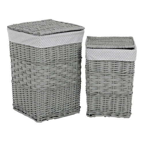 Koš prádelní - proutí, šedý, s víkem, cena za sadu 2 ks
