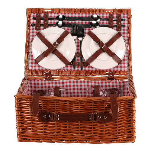 Koš piknikový - s vybavením pro 4 osoby, proutěný, barva hnědá