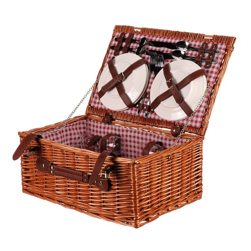 Koš piknikový - s vybavením pro 4 osoby, proutěný, barva hnědá