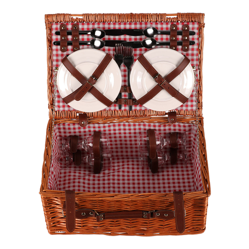 Koš piknikový - s vybavením pro 4 osoby, proutěný, barva hnědá