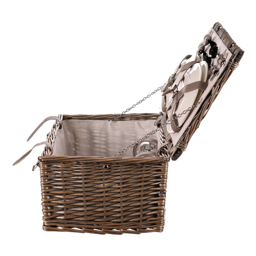 Koš piknikový - s vybavením pro 4 osoby, proutěný, barva šedá