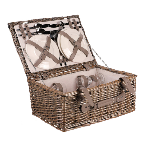 Koš piknikový - s vybavením pro 4 osoby, proutěný, barva šedá