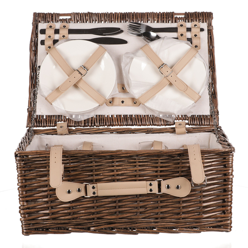 Koš piknikový - s vybavením pro 4 osoby, proutěný, barva šedá