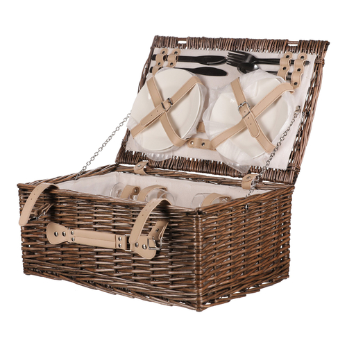Koš piknikový - s vybavením pro 4 osoby, proutěný, barva šedá