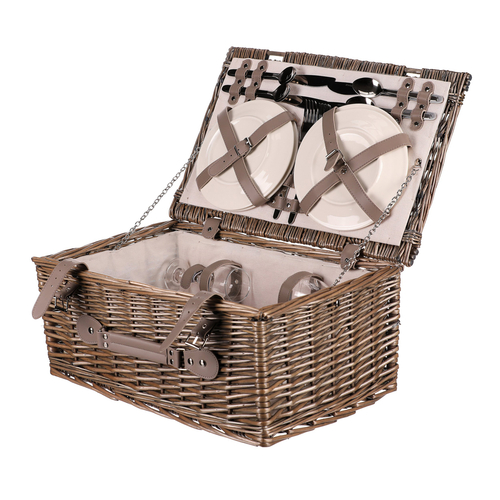 Koš piknikový - s vybavením pro 4 osoby, proutěný, barva šedá