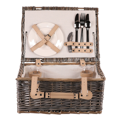 Koš piknikový - s vybavením pro 2 osoby, proutěný, barva šedá