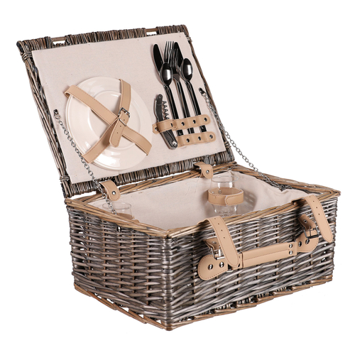 Koš piknikový - s vybavením pro 2 osoby, proutěný, barva šedá