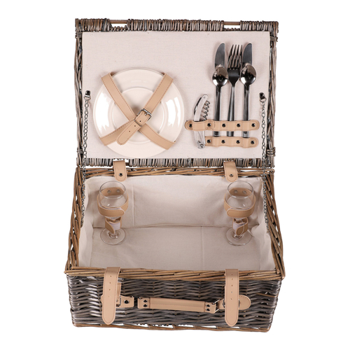 Koš piknikový - s vybavením pro 2 osoby, proutěný, barva šedá