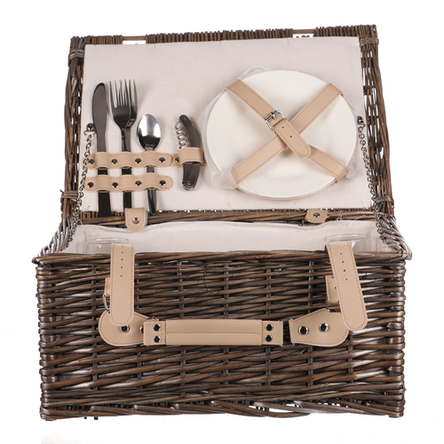 Koš piknikový - s vybavením pro 2 osoby, proutěný, barva šedá