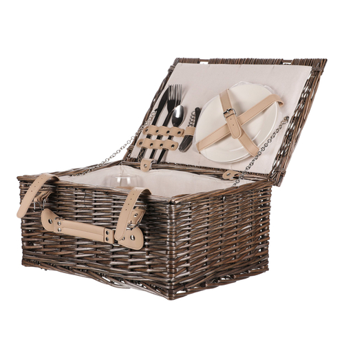 Koš piknikový - s vybavením pro 2 osoby, proutěný, barva šedá
