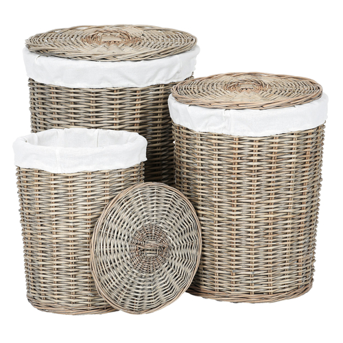 Koš proutěný - prádelní, s víkem, šedý, cena za sadu 3 ks