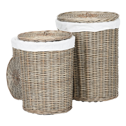 Koš proutěný - prádelní, s víkem, šedý, cena za sadu 3 ks