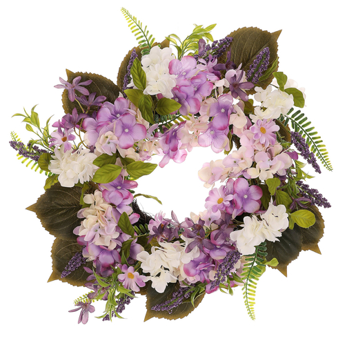 Věnec - umělé květiny, pr. 50 cm, fialovo-bílý