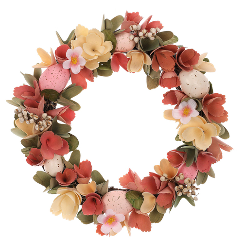 Věnec velikonoční - pr. 32 cm, umělé květiny a vajíčka