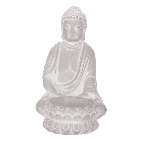 Buddha sedící - betonová soška, kalíšek na svíčku, barva šedá