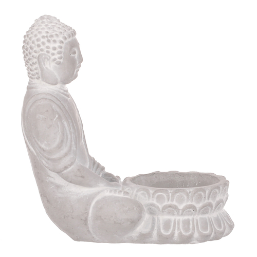 Buddha sedící - betonová soška, kalíšek na svíčku, barva šedá