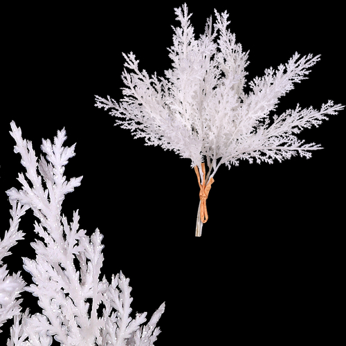 Túje - umělý trs, bílý se třpytkami, cena za svazek (4 ks)