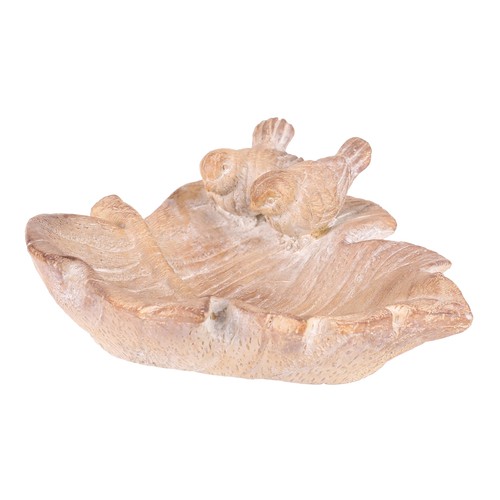 Krmítko/pítko - polyresin, list s ptáčky, imitace dřeva