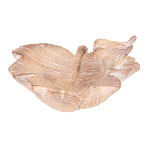 Krmítko/pítko - polyresin, list s ptáčky, imitace dřeva