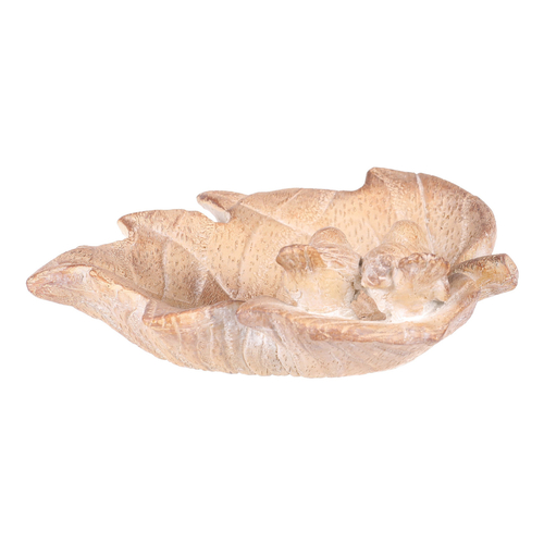Krmítko/pítko - polyresin, list s ptáčky, imitace dřeva