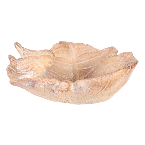 Krmítko/pítko - polyresin, list s ptáčky, imitace dřeva
