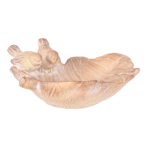 Krmítko/pítko - polyresin, list s ptáčky, imitace dřeva