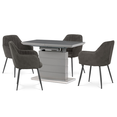 Jídelní stůl 110+40x70 cm, keramická deska šedý mramor, MDF, šedý matný lak