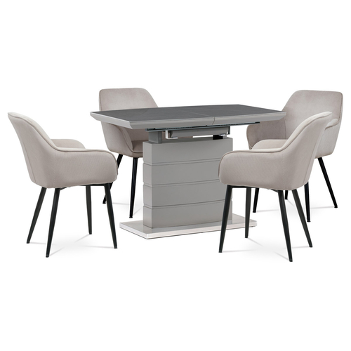 Jídelní stůl 110+40x70 cm, keramická deska šedý mramor, MDF, šedý matný lak