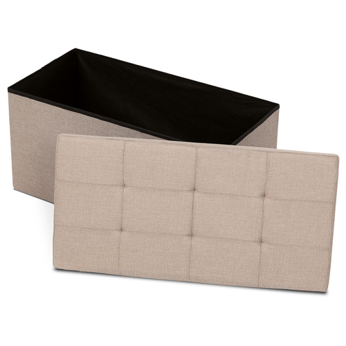 Taburet s úložným prostorem, béžová, látka, TAB-462 CRM2