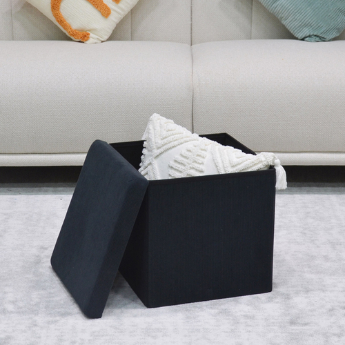 Taburet s úložným prostorem, černá, manšestrová látka, TAB-471 BK6