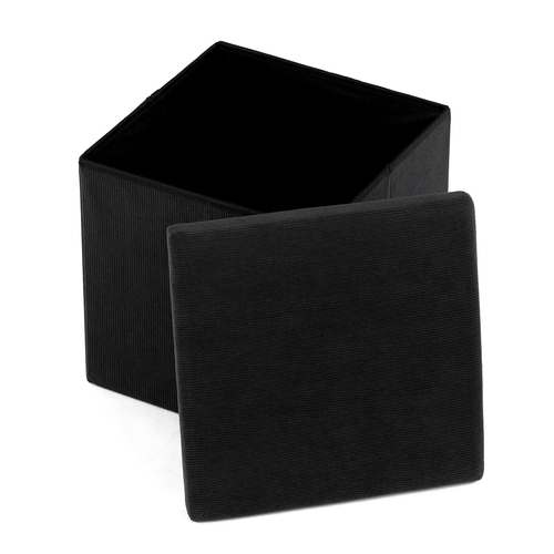 Taburet s úložným prostorem, černá, manšestrová látka, TAB-471 BK6