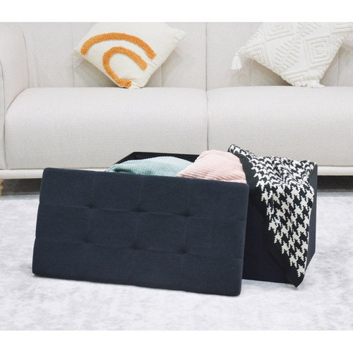 Taburet s úložným prostorem, černá, manšestrová látka, TAB-472 BK6