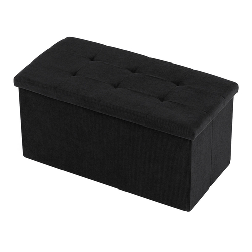 Taburet s úložným prostorem, černá, manšestrová látka, TAB-472 BK6