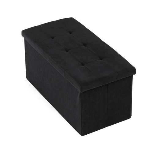 Taburet s úložným prostorem, černá, manšestrová látka, TAB-472 BK6