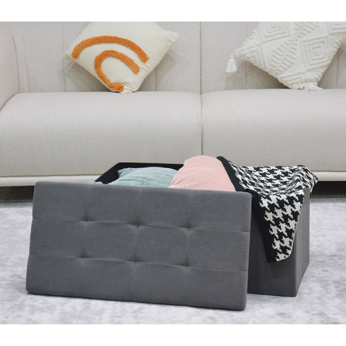 Taburet s úložným prostorem, šedá, manšestrová látka, TAB-472 GREY6