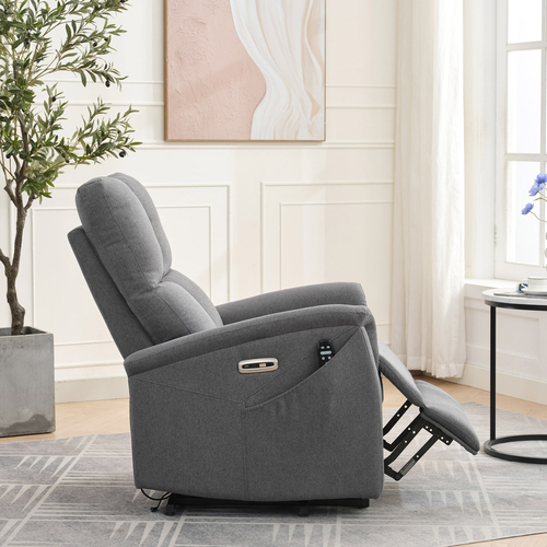 Polohovací křeslo, elektrické zabudované ovládání, šedá, látka, TV-929 GREY2