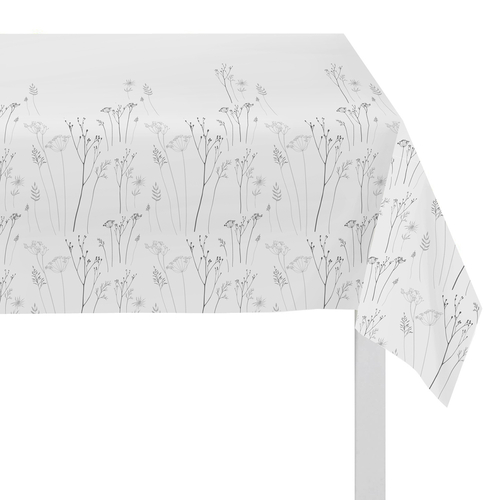 Ubrus - motiv lučních květů, 100% polyester, 130 x 160 cm, bílý