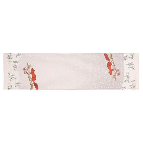 Běhoun se zimním motivem - veverka, 100% polyester, 40 x 150 cm.
