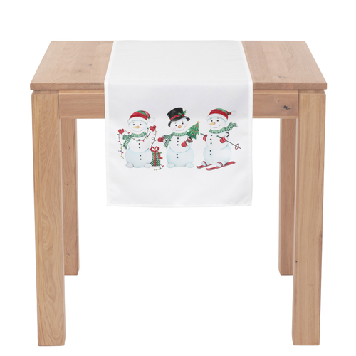 Běhoun s vánočním motivem - sněhuláci, 40x150 cm,100 % polyester.